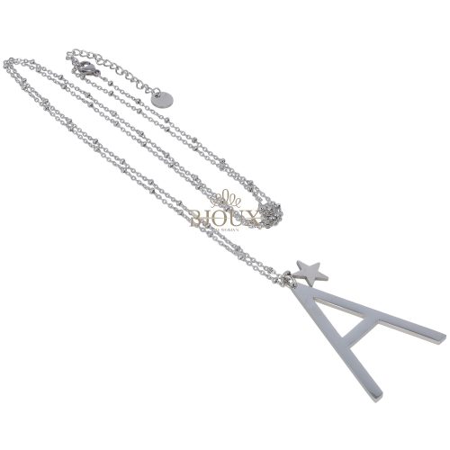 Collana in acciaio con iniziale 5 cm color rodio