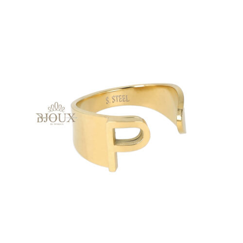 Anello chevalier in acciaio dorato con iniziale