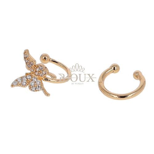 Orecchini coppia earcuff color oro farfalla strass