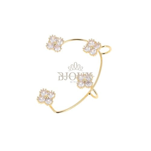 Orecchino ear cuff auricolare con fiori color oro