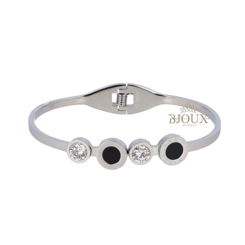 Bracciale acciaio rodio con pietra nera centrale