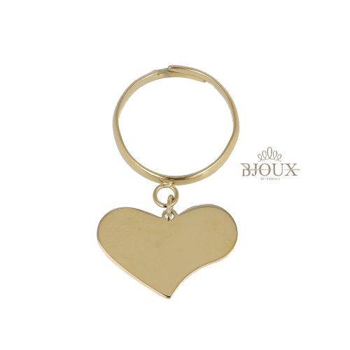 Anello con cuore pendente in acciaio dorato