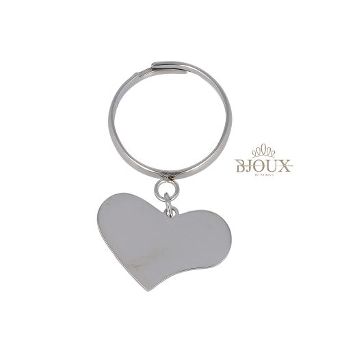 Anello con cuore pendente in acciaio rodiato