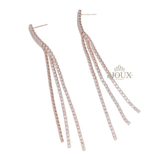 Orecchini ottone 3 fili strass pendenti gold rose