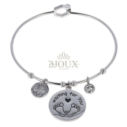 Bracciale in acciaio rodio semirigido waiting for you