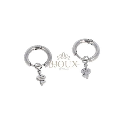 Orecchini cerchio 10mm in acciaio con snake rodio