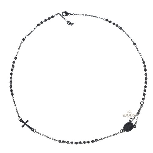 Collana bigiotteria rosario in acciaio nero