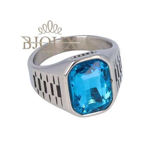 Anello da uomo in acciaio con pietra specchiata turchese