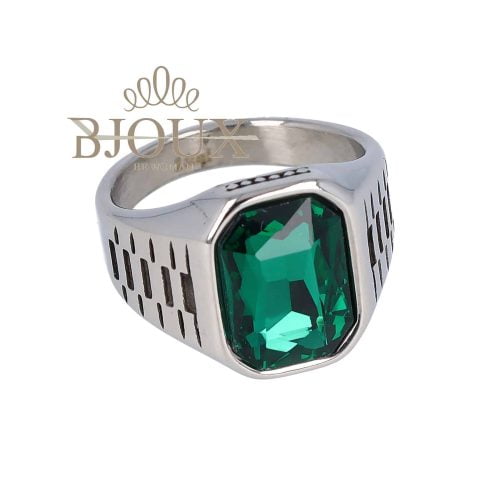 Anello da uomo in acciaio con pietra specchiata verde