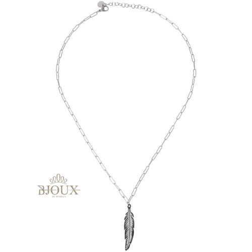 Collana con pendente piuma acciaio argentato