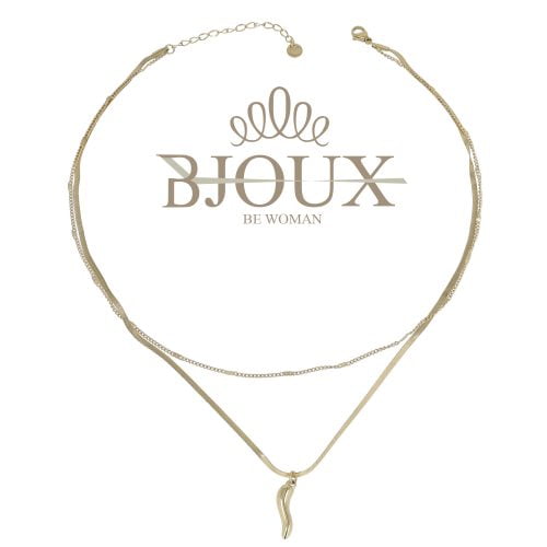 Collana acciaio a due fili gold con cornetto porta fortuna