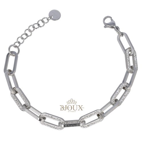 Bracciale catena argentata in acciaio con strass