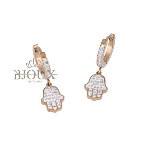 Orecchini cerchietto gold rose con mano di fatima