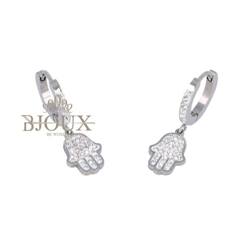 Orecchini cerchietto rodio con mano di fatima