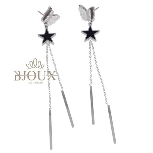 Orecchini con farfalla glitter e stellina rodio