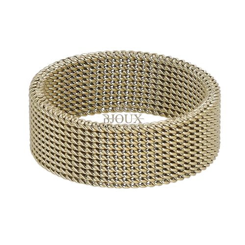 Anello fedina mesh in acciaio dorato