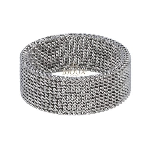 Anello fedina mesh in acciaio rodiato