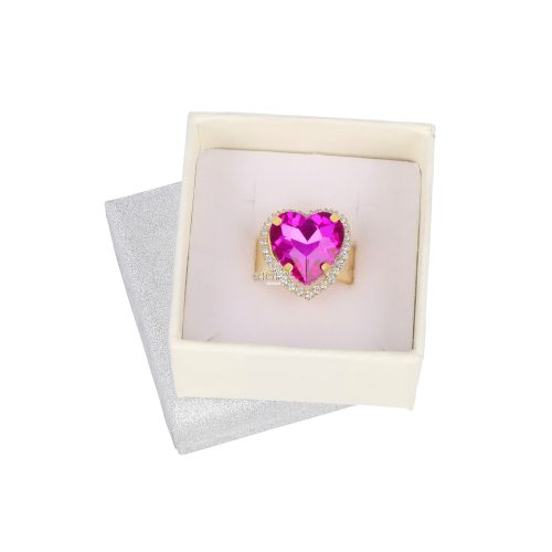 Anello fascia larga aperta con castone cuore fuxia con strass