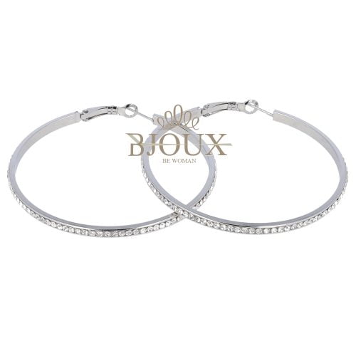 Orecchini a cerchio 60 mm in acciaio rodio con strass