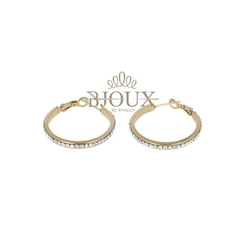 Orecchini acciaio a cerchio gold diam.30 con zirconi