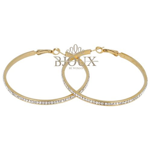 Orecchini a cerchio 60mm in acciaio oro con strass