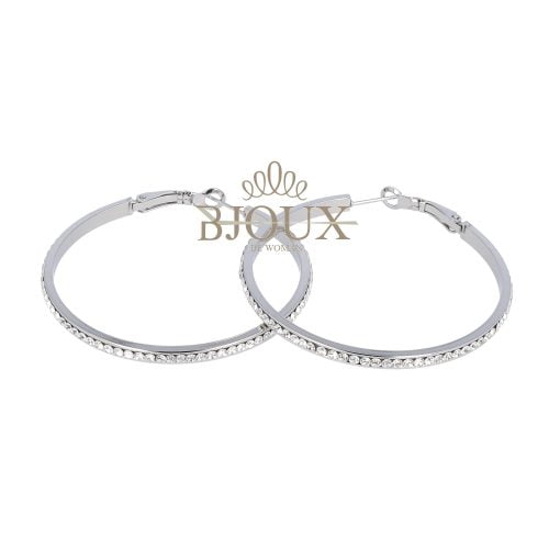 Orecchini a cerchio 50mm acciaio rodio con strass