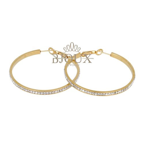 Orecchini a cerchio 50mm acciaio oro con strass