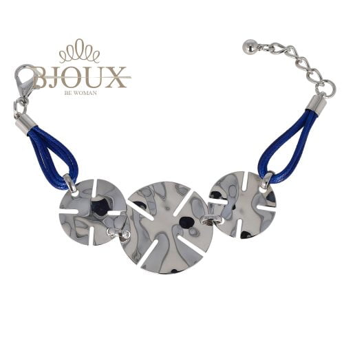 Bracciale con cordino blue e tondi lavorati