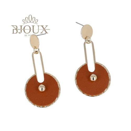 Orecchini pendenti con tondo color cuoio
