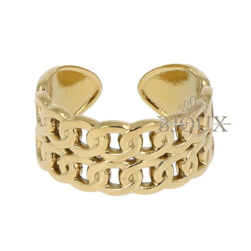 Anello in acciaio dipinto in gold doppio giro catena