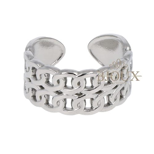 Anello in acciaio dipinto in rodio doppio giro catena