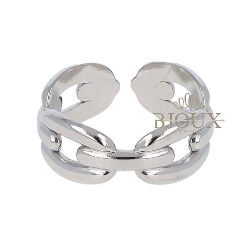 Anello in acciaio dipinto rodio a fascia regolabile