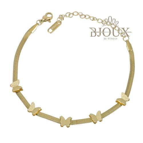 Bracciale modello snake dorato in acciaio con farfalle