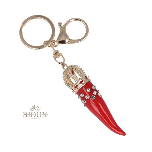 Portachiavi con corno rosso e strass