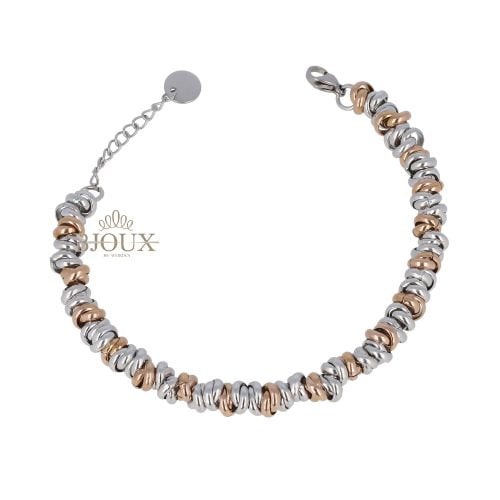 Bracciale acciaio ad anelli da 4 mm rodio e oro rosa
