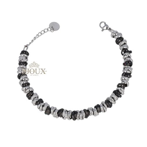 Bracciale acciaio ad anelli da 4 mm rodio e nero