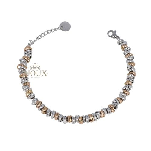 Bracciale acciaio ad anelli da 3 mm rodio e oro rosa