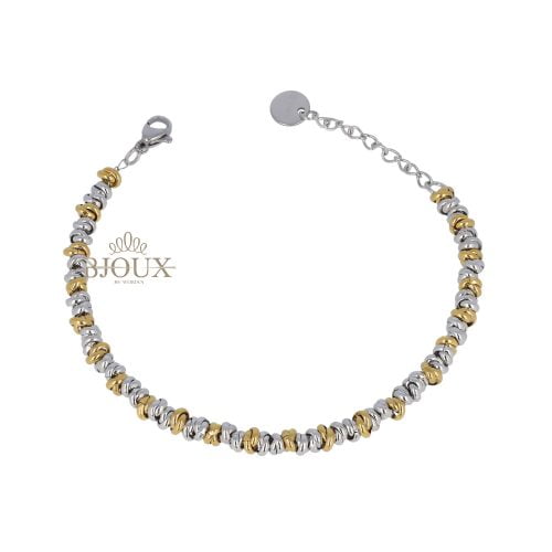 Bracciale acciaio ad anelli rodio e oro da 2 mm