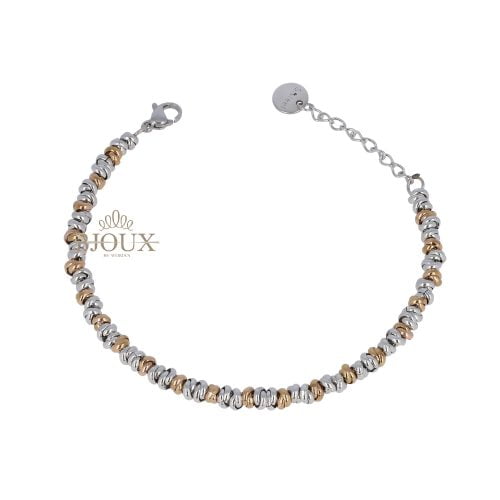 Bracciale acciaio ad anelli rodio e oro rosa da 2 mm