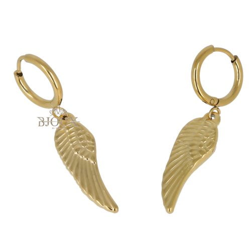 Orecchini in acciaio cerchietto 10 mm con ala oro