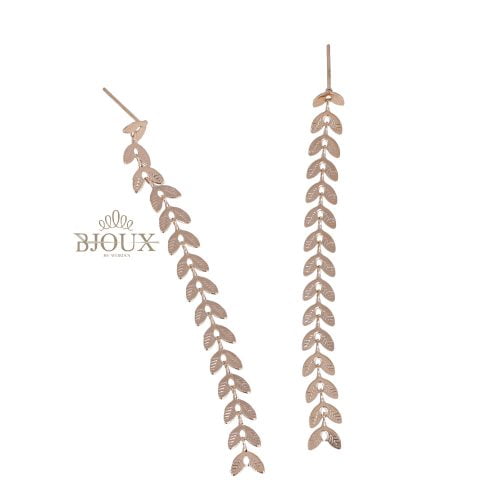 Orecchini pendente foglioline oro rosè in acciaio