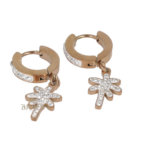 Orecchini in acciaio rosè a cerchietto con palma