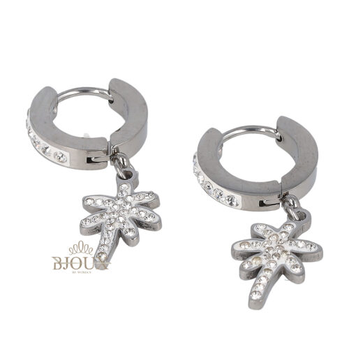 Orecchini cerchietto in acciaio e zirconi con palma piccola