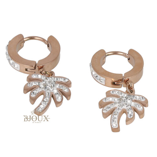 Orecchini cerchietto rosè acciaio e zirconi con palma media