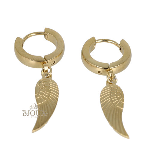 Orecchini cerchietto 10mm con ali in acciaio dorato