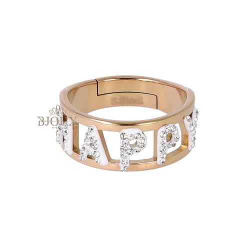 Anello happy in acciaio gold rose con zirconi