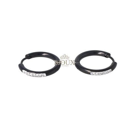 Orecchini a cerchietto 16mm in acciaio black con zirconi