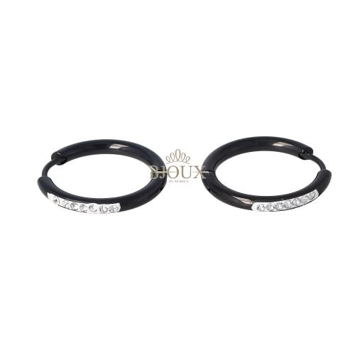 Orecchini a cerchietto 18mm in acciaio black con zirconi