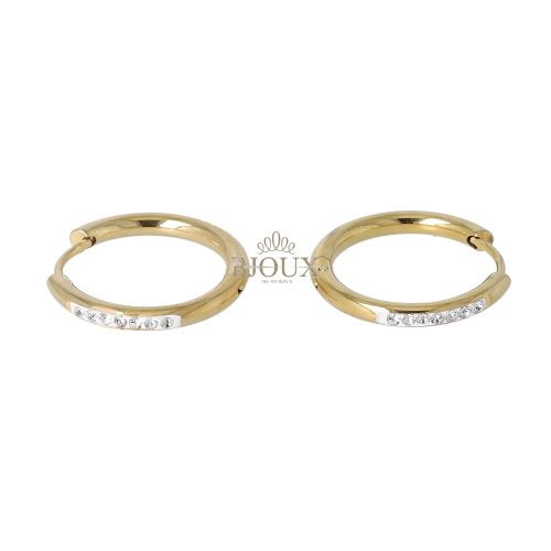 Orecchini a cerchietto 18mm in acciaio oro con zirconi
