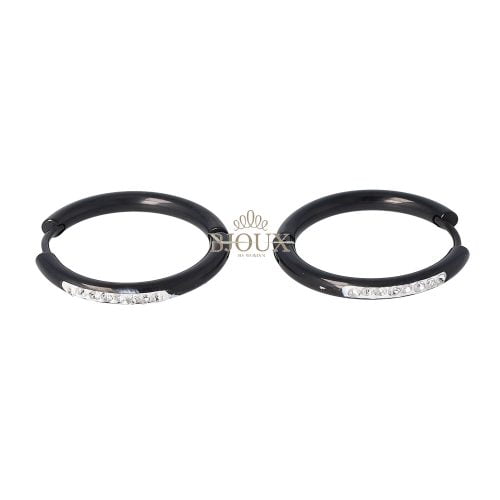 Orecchini a cerchietto 20mm in acciaio black con zirconi